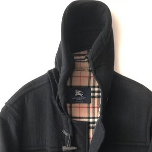 burberry vintage check detail wool blend hooded duffle coat